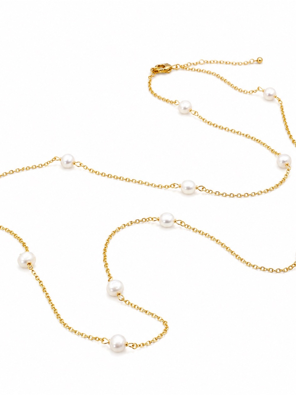Gold Pearl Station Long Necklace